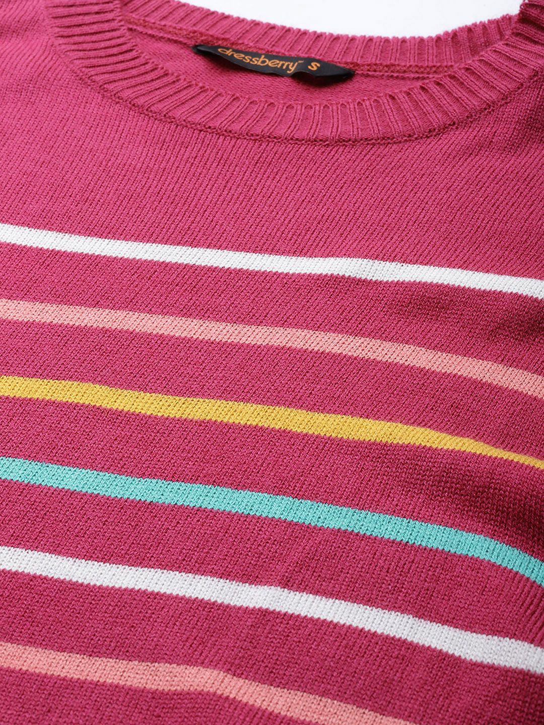 DressBerry Women Pink & Yellow Striped Pullover