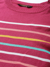 DressBerry Women Pink & Yellow Striped Pullover