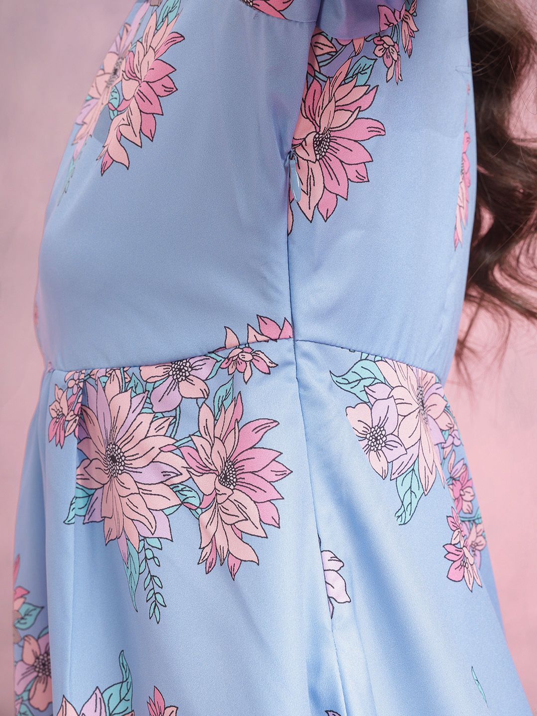 DressBerry Floral Print Puff Sleeves Midi Fit & Flare Dress