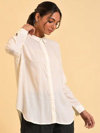 W White Spread Collar Long Sleeve Casual Shirt