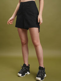 Tokyo Talkies Women Black Mid Rise Cotton Shorts