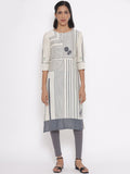 W Women White & Grey Striped A-Line Kurta