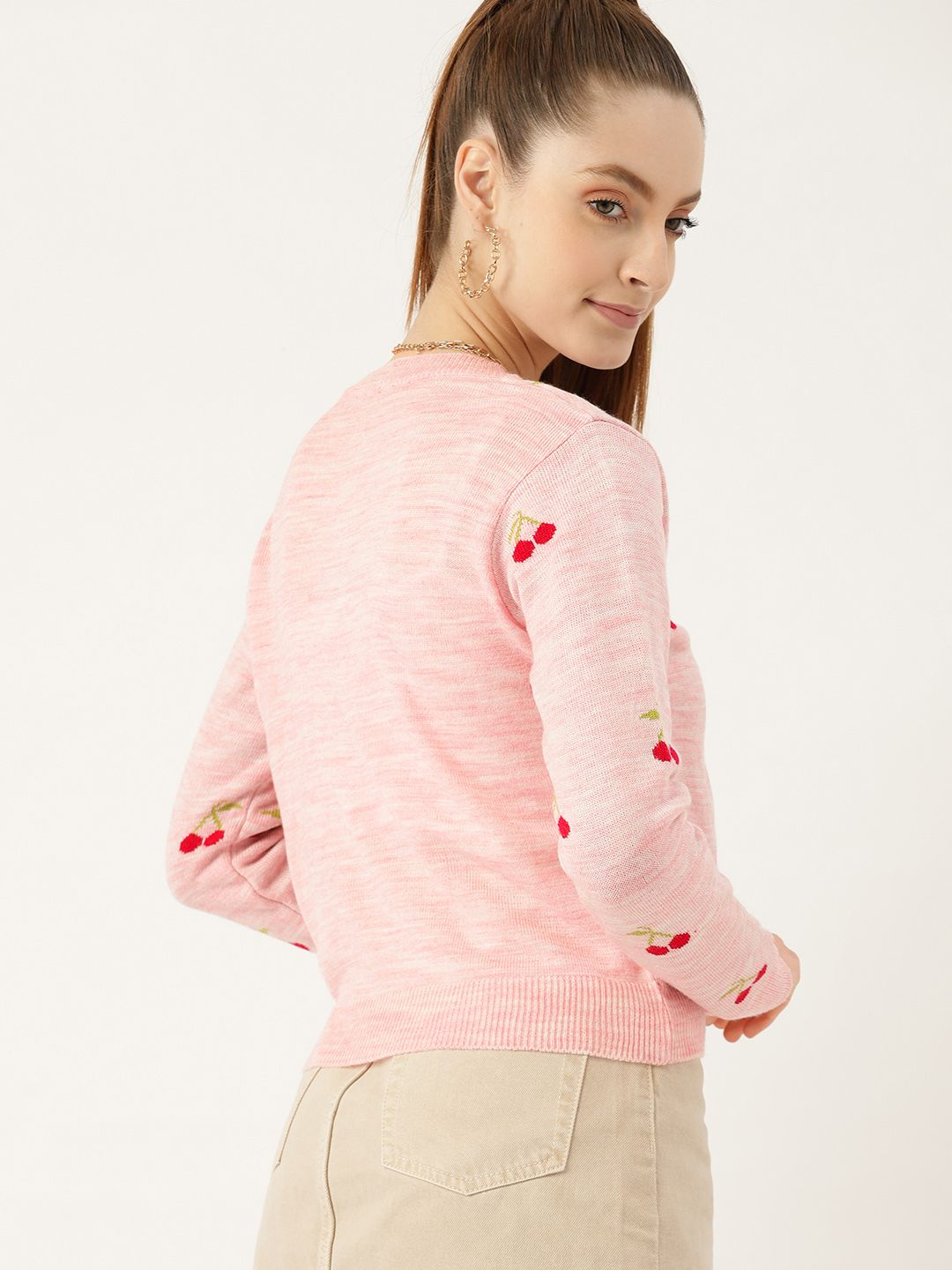 DressBerry Women Pink Self-Design Cardigan