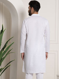 SOJANYA Men White Dobby Kurta
