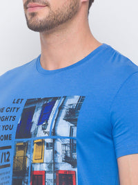Being Human Men Blue Printed Pure Cotton T-shirt