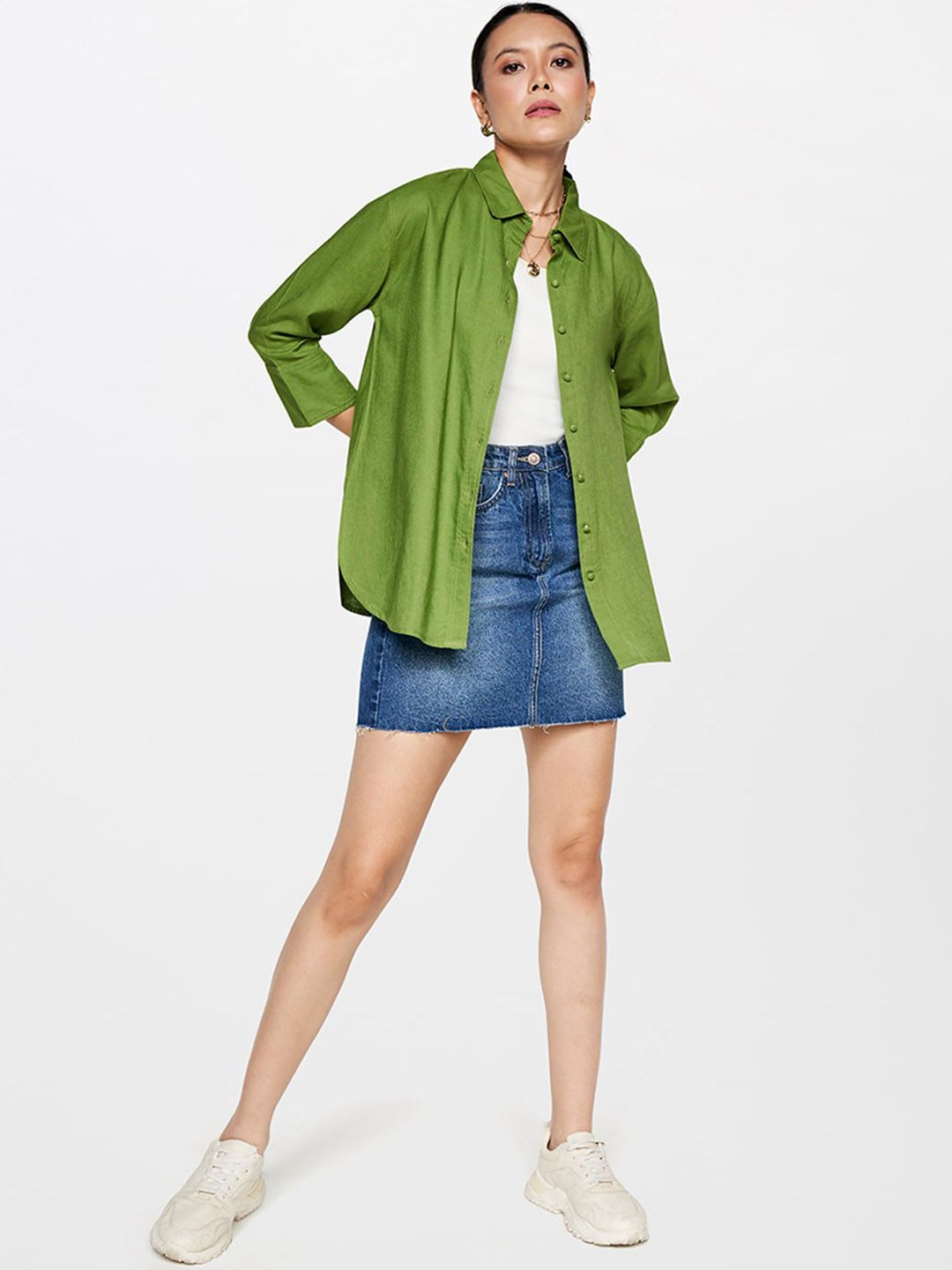 AND Pure Cotton Straight Mini Denim Skirt