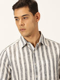 Thomas Scott Men Premium Vertical Stripes Cotton & Linen Casual Shirt
