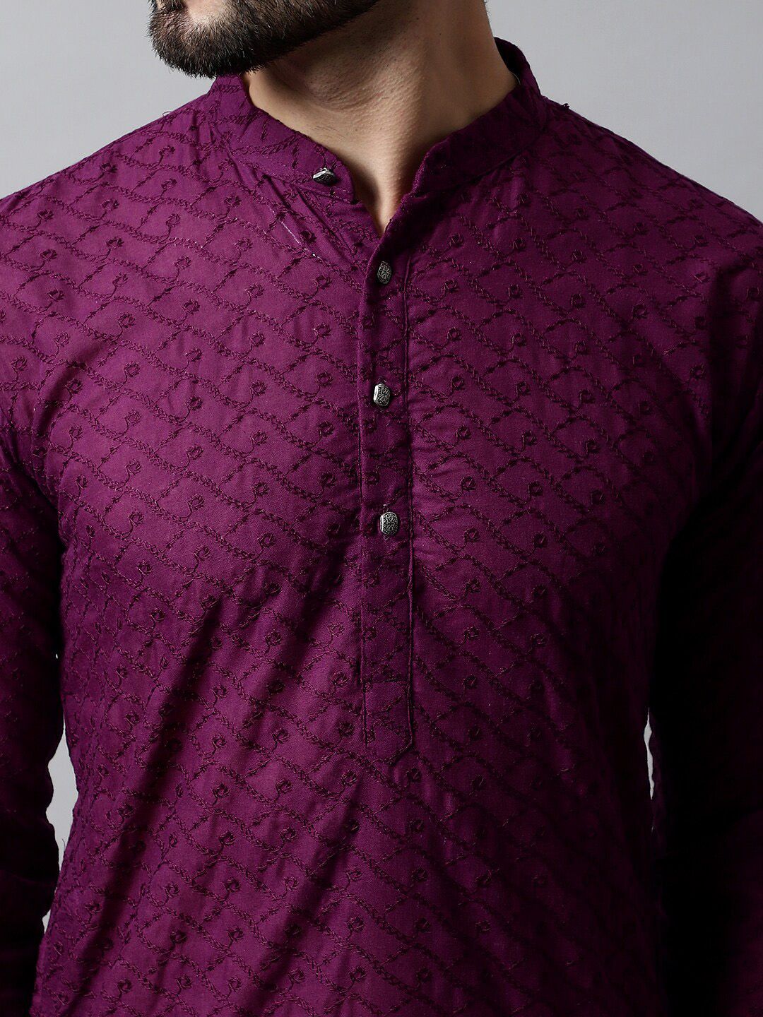 Jompers Embroidered Mandarin Collar Cotton Kurta