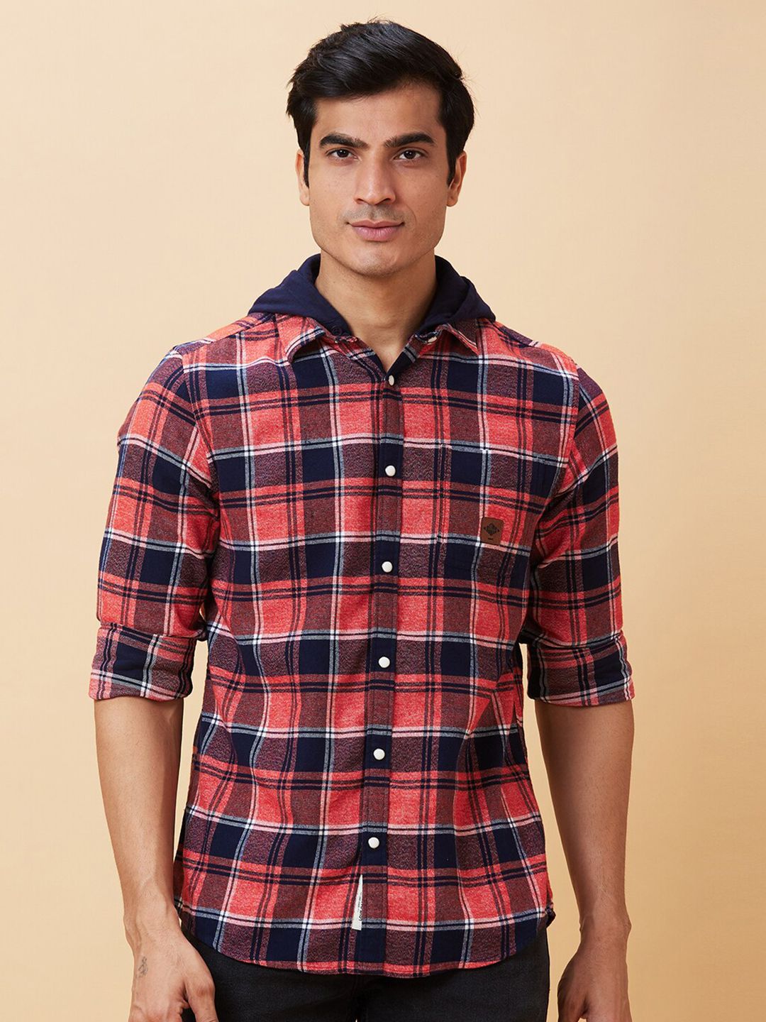 Being Human Tartan Checked Hooded Slim Fit Shirt