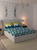 MYTRIDENT Blue White Floral Cotton 144 TC Queen Bedsheet With 2 Pillow Covers