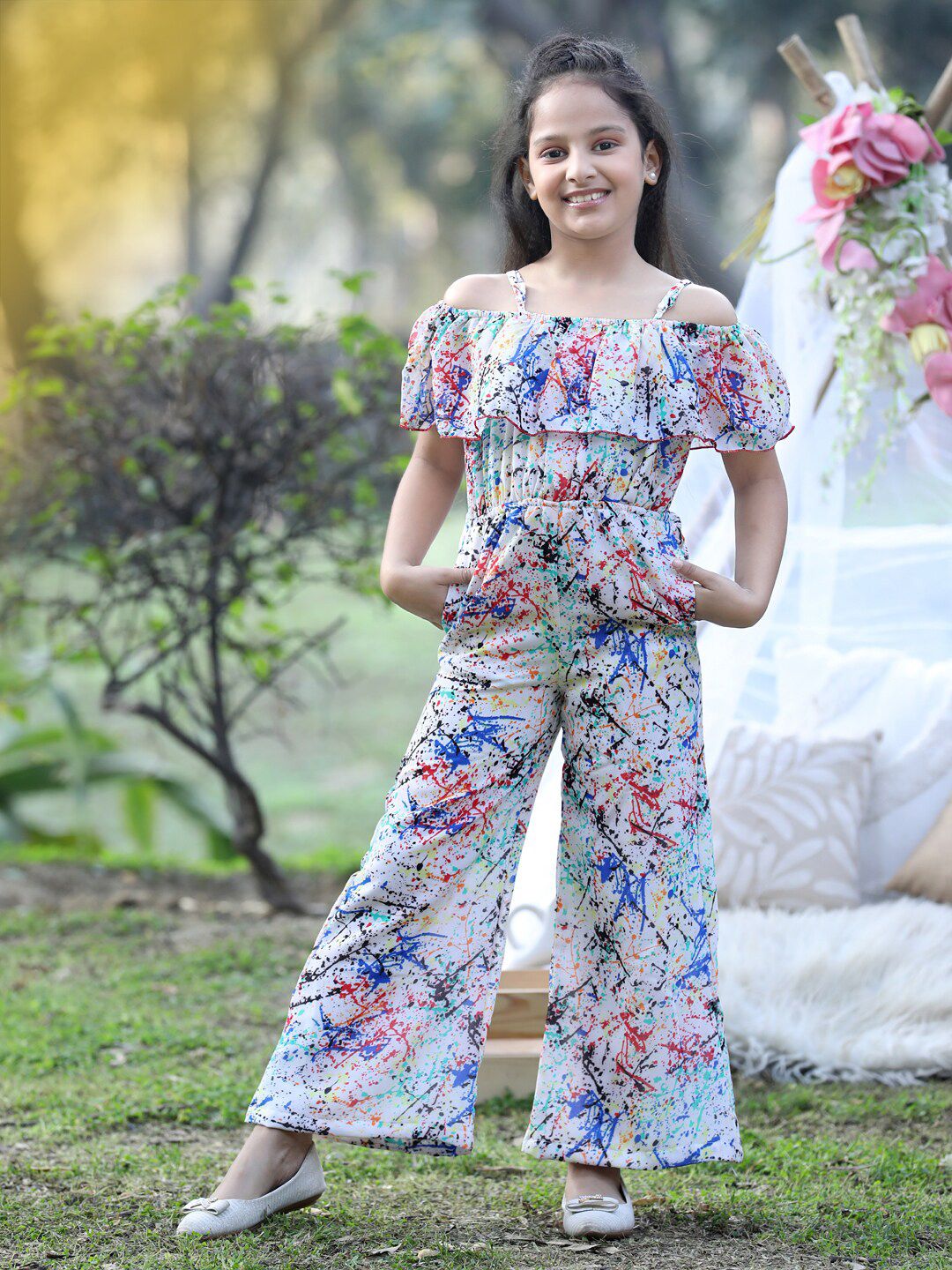 Cutiekins Girls Printed Shoulder Straps Basic Jumpsuit