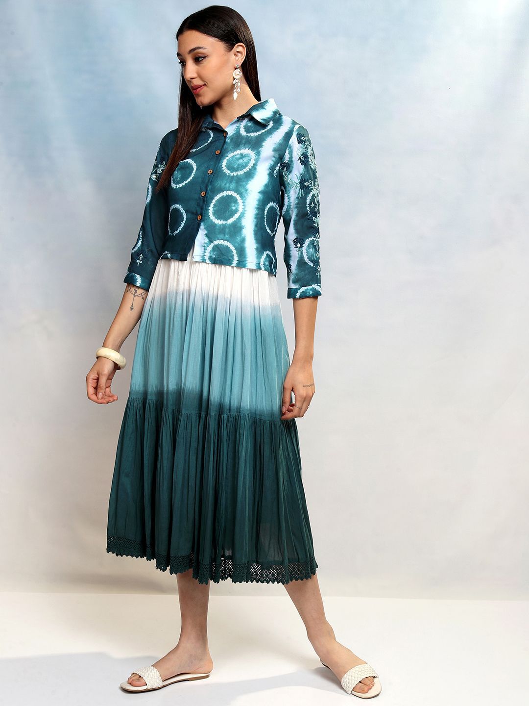 Vishudh Tie and Dye Dyed A-Line Midi Holi Dress