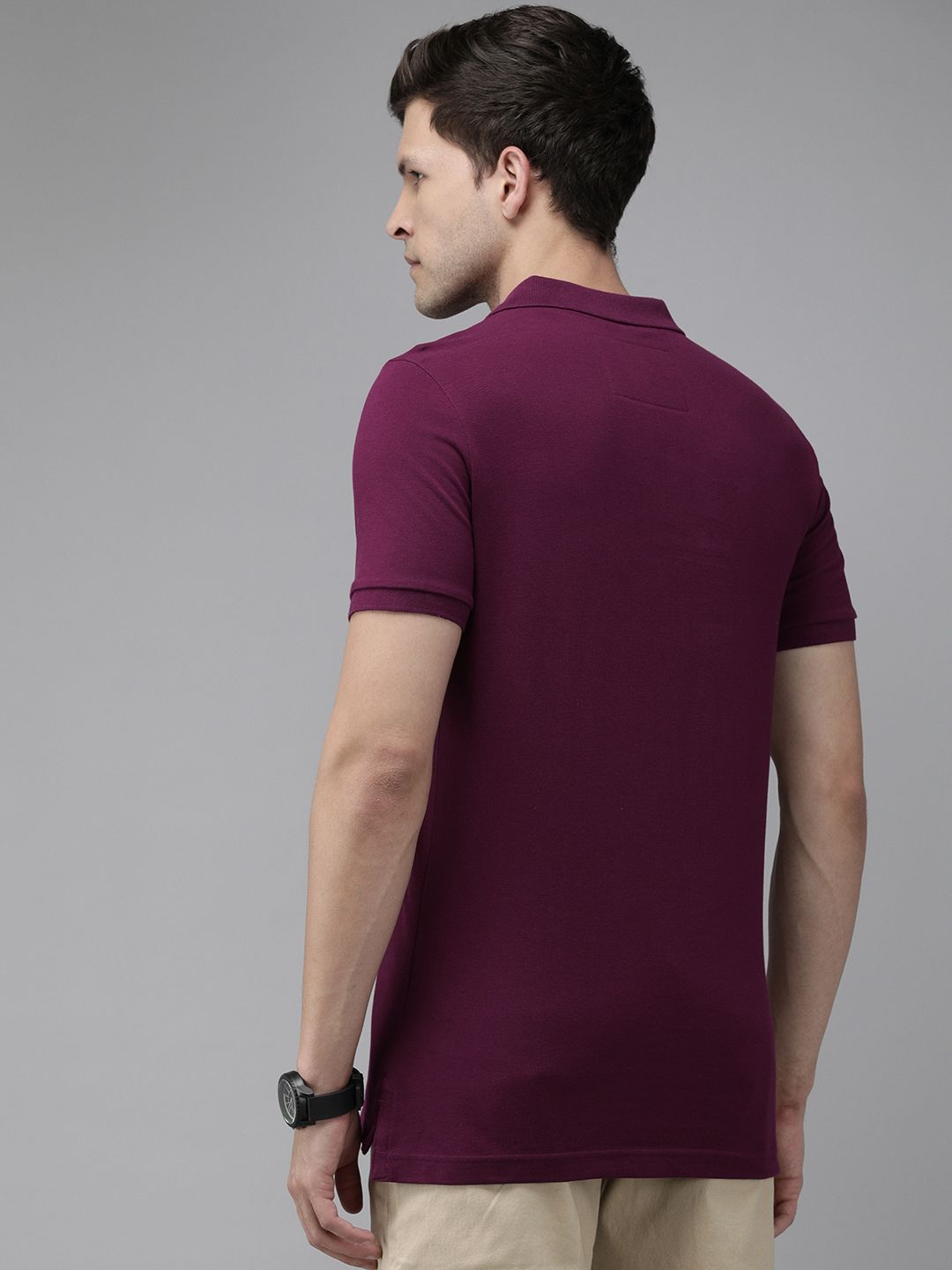 THE BEAR HOUSE Men Purple Polo Collar Pure Cotton Slim Fit T-shirt