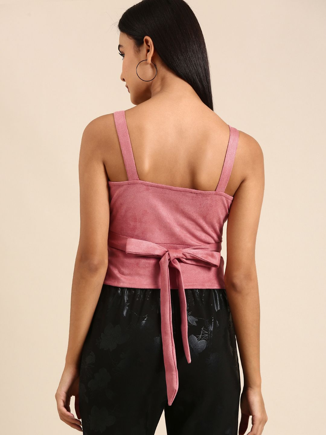 Athena Pink Solid Soulder Straps Wrap Top