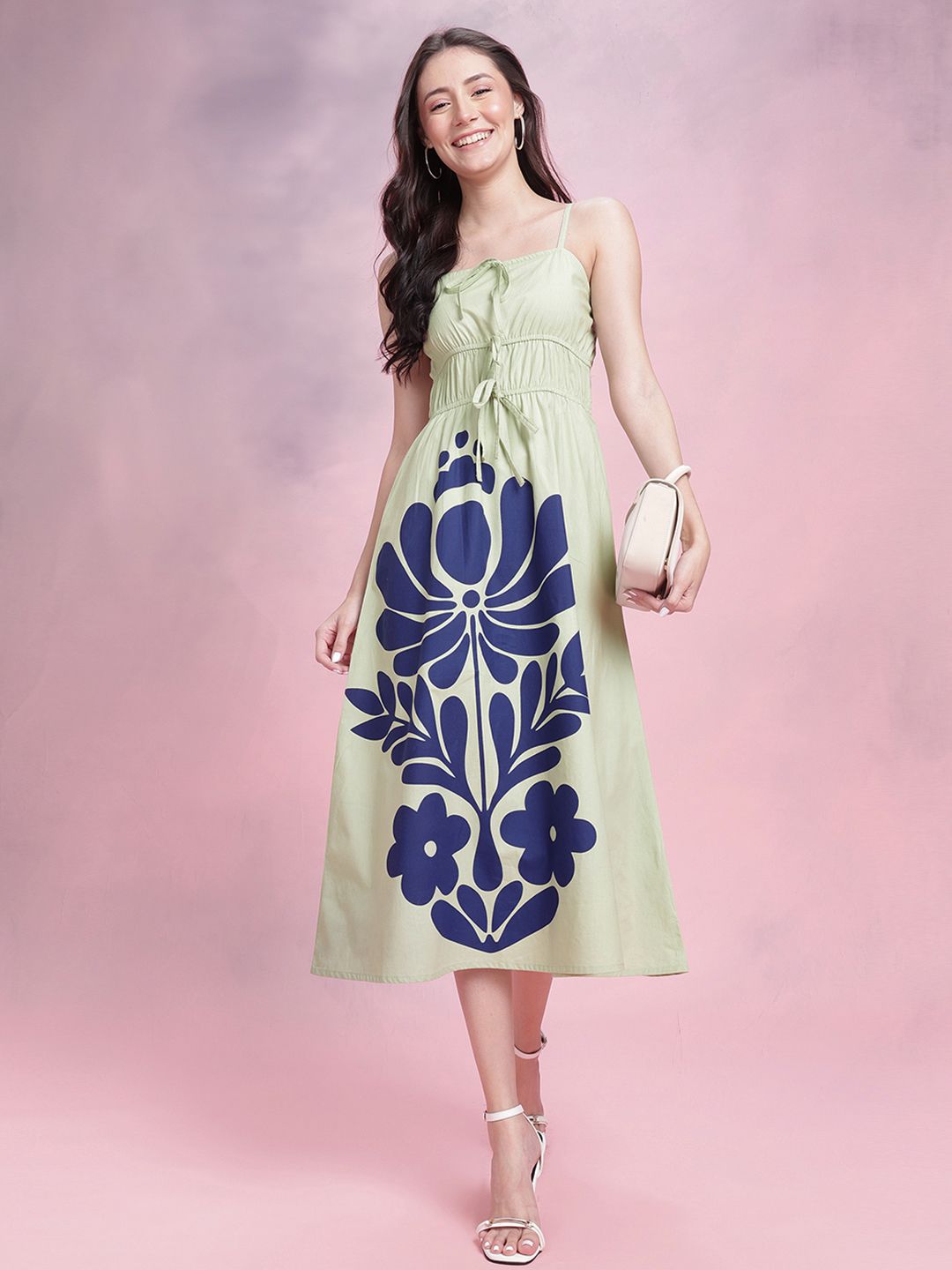 DressBerry Floral Print Pure Cotton A-Line Midi Dress