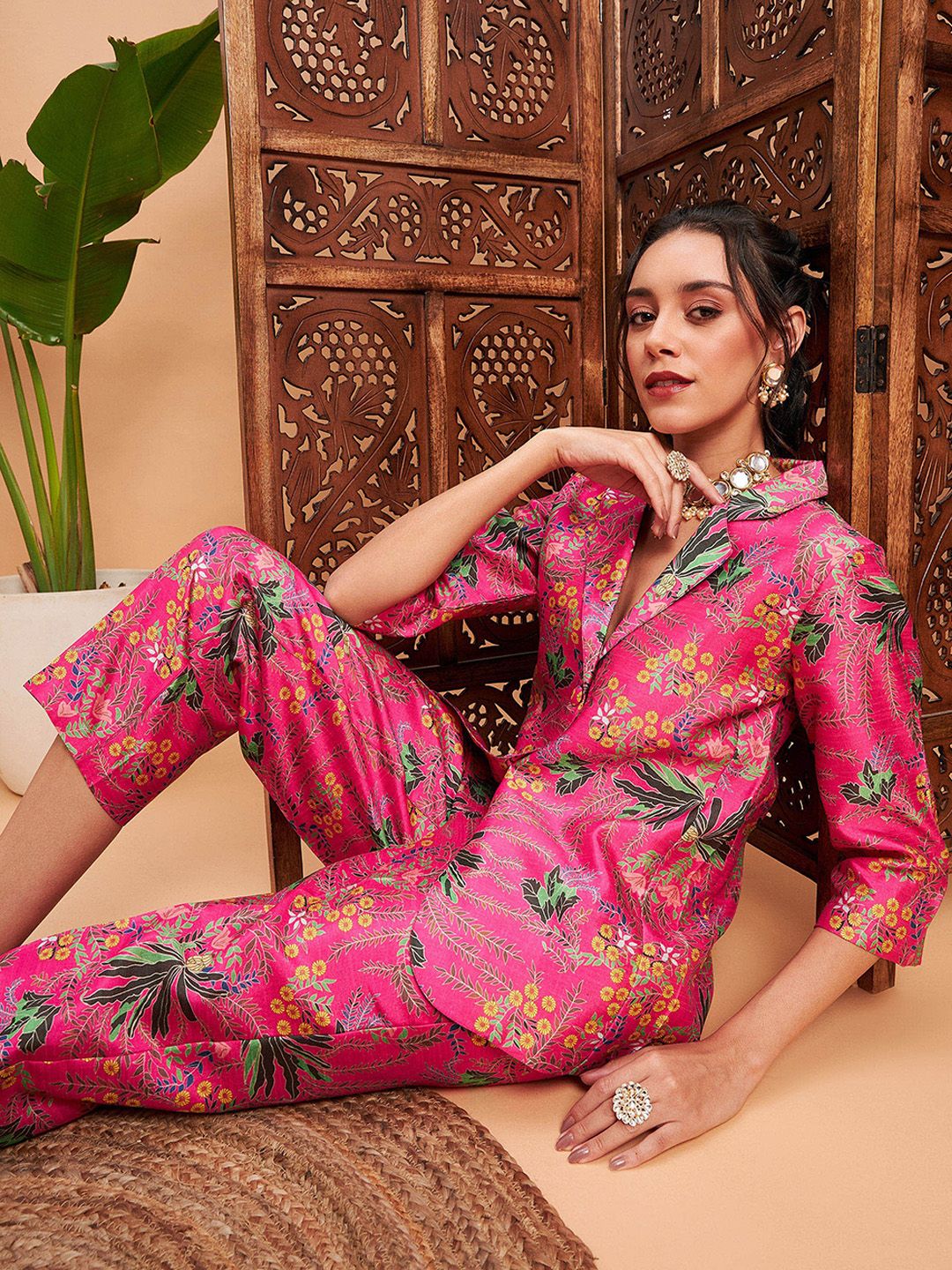 Shae by SASSAFRAS Floral Printed Blazer With Straight Pants Co-Ords