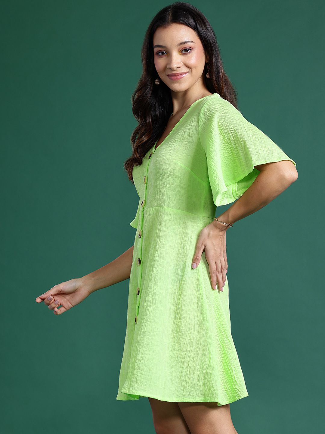 DressBerry Textured Flared Sleeve A-Line Dress