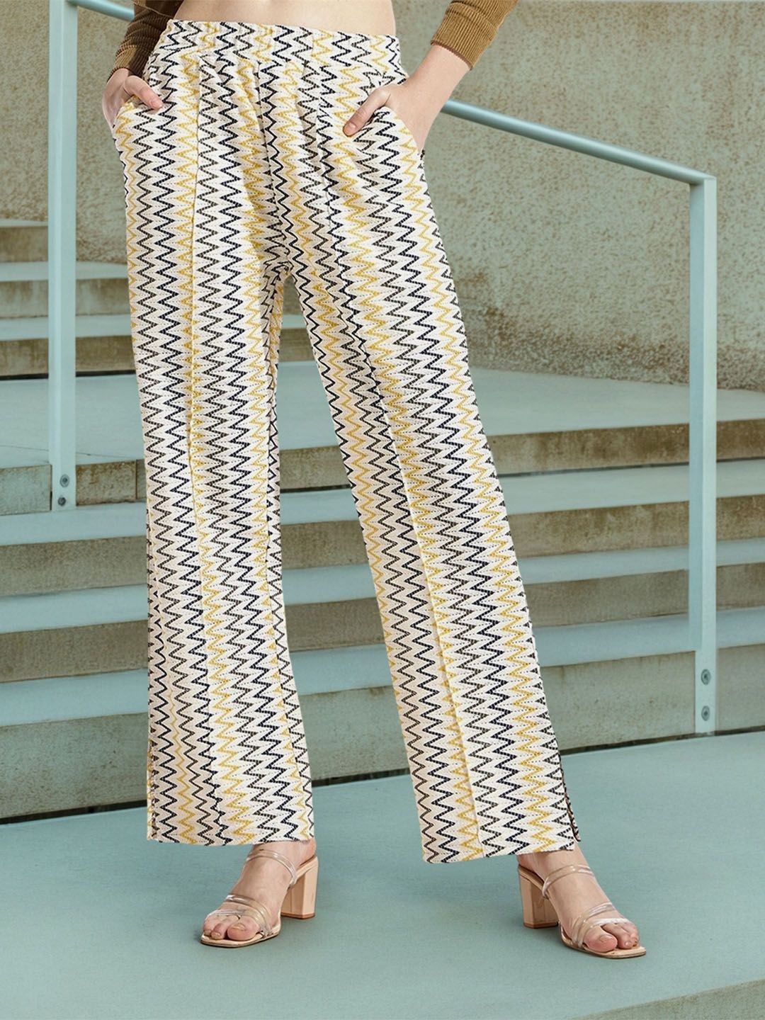 Bewakoof Women Printed Cotton Baggy Relaxed High-Rise Parallel Trousers