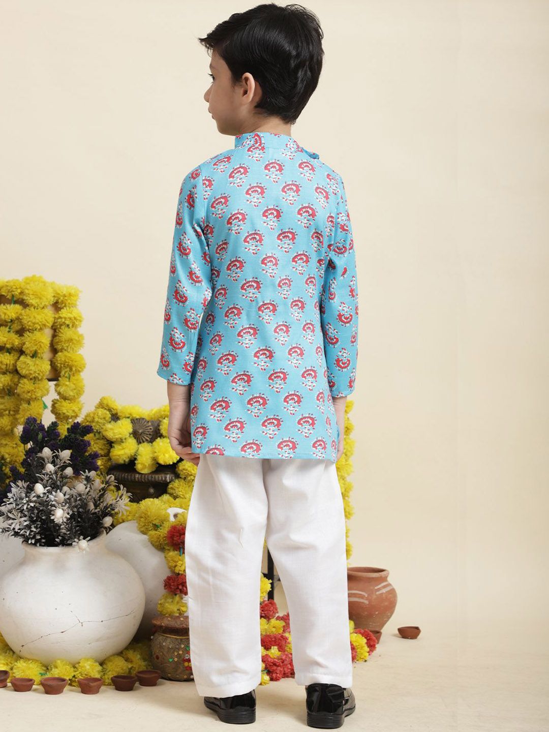 Cutiekins Boys Ethnic Motifs Printed Pure Cotton Kurta with Pyjamas