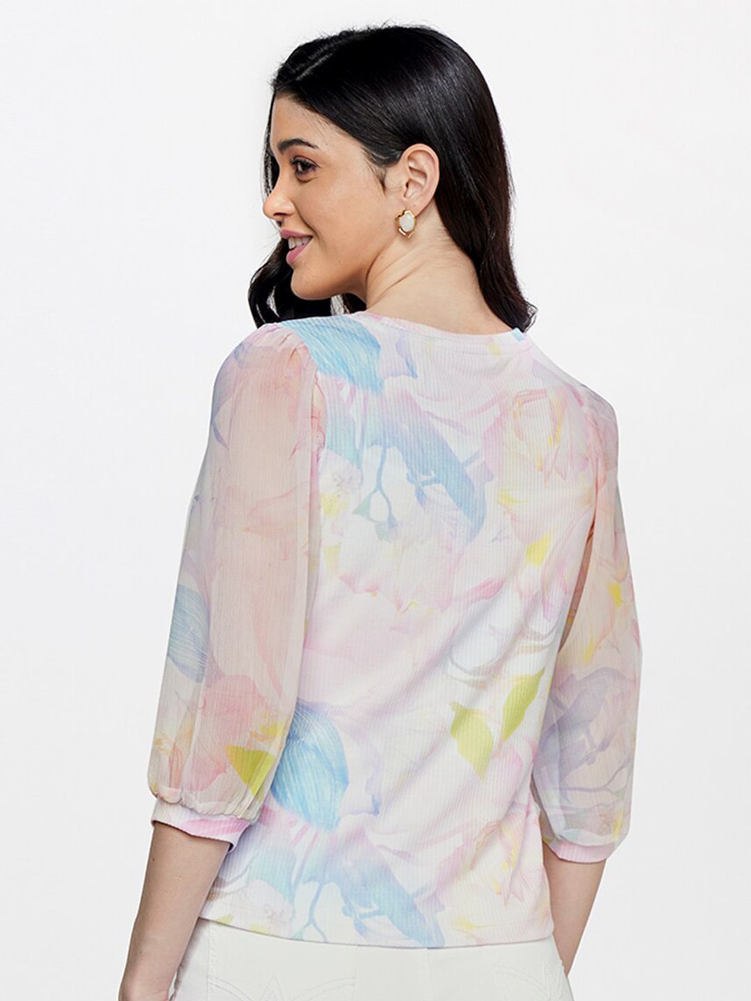 AND Floral Printed Puff Sleeves Top