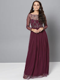 STREET 9 Burgundy Embellished Detail Maxi Dress