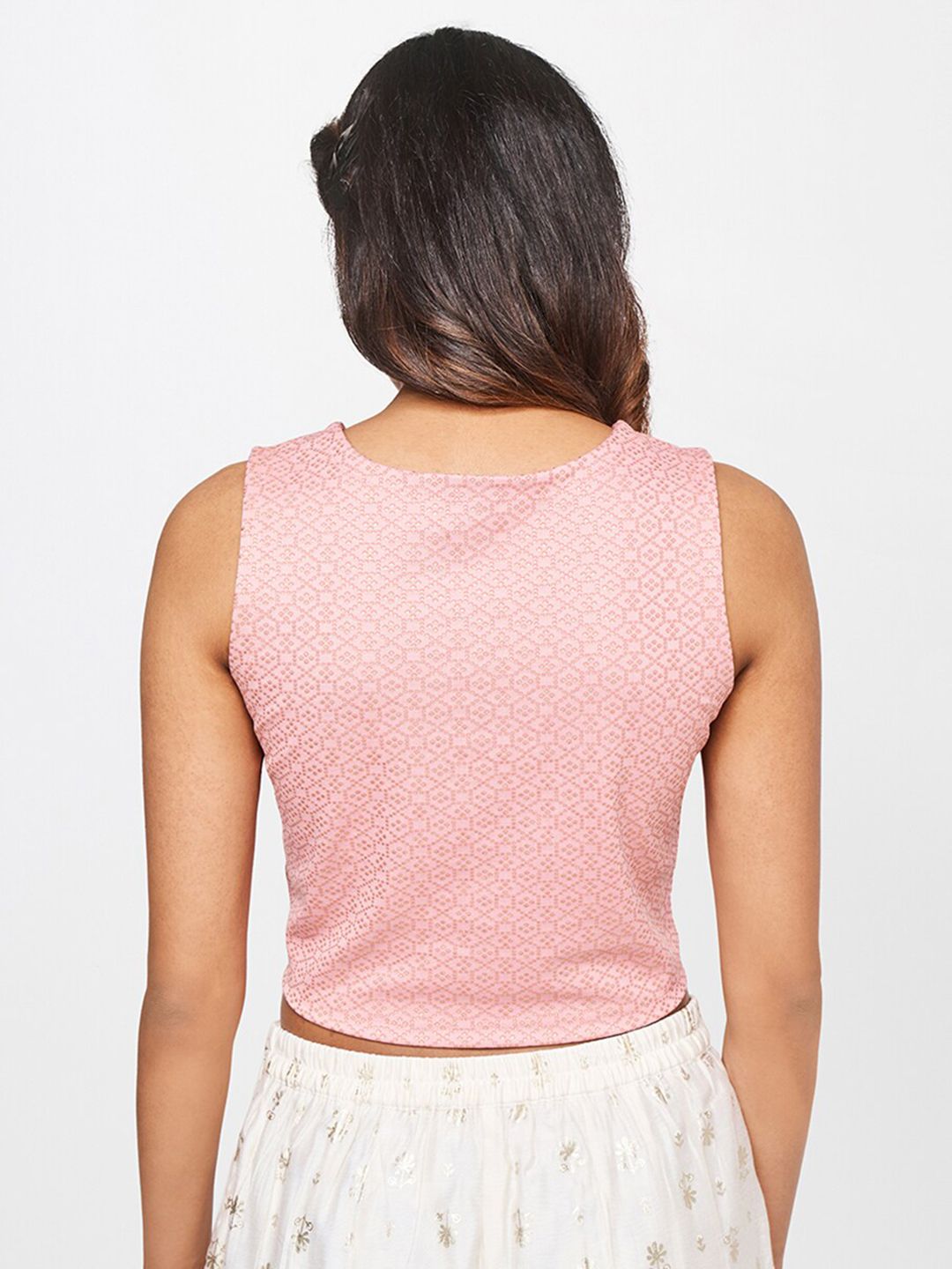 Global Desi V-Neck Printed Crop Top