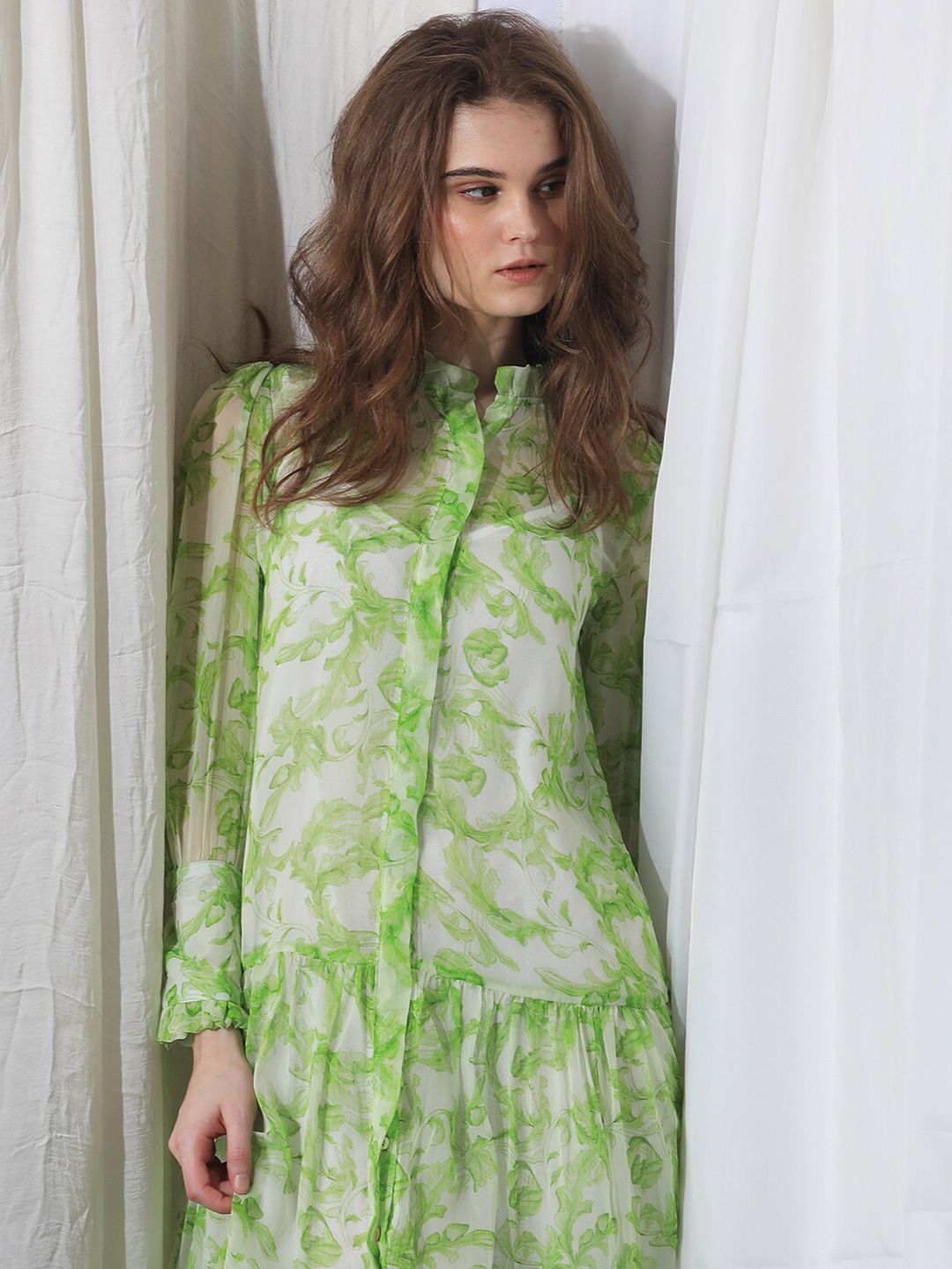 RAREISM Abstract Print Puff Sleeve Drop-Waist Dress