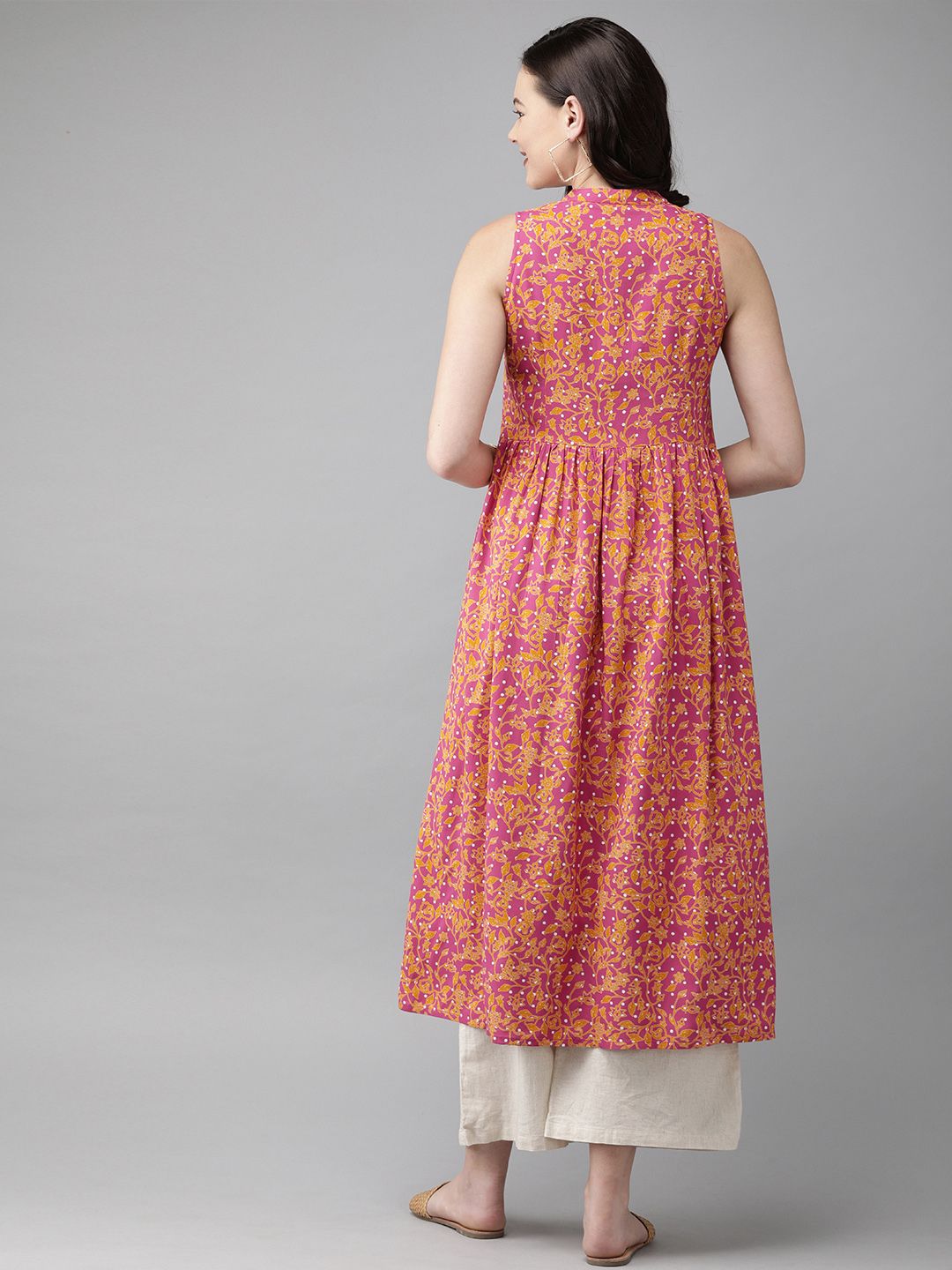 Anouk Women Pink & Mustard Yellow Printed A-Line Kurta
