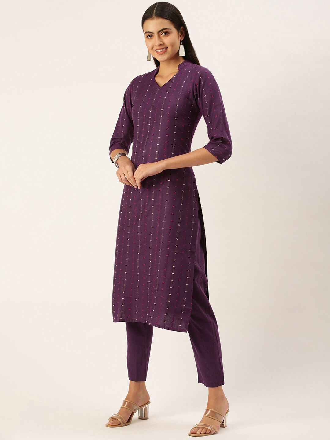 KALINI Geometric Printed Regular Kurta with Trousers