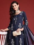 Indo Era Floral Printed Sequinned Pure Cotton Kurta With Trousers & Dupatta