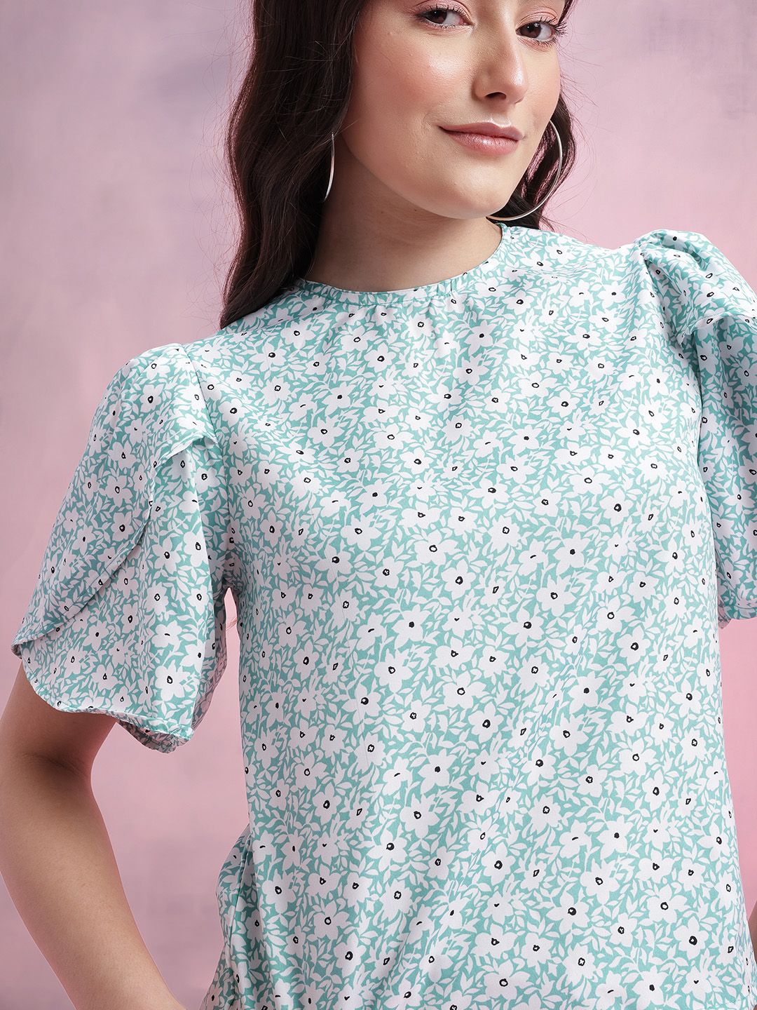 DressBerry Floral Print Tulip Sleeve Top