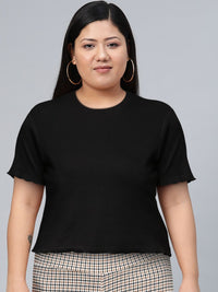 SASSAFRAS Black Crop Ribbed Top