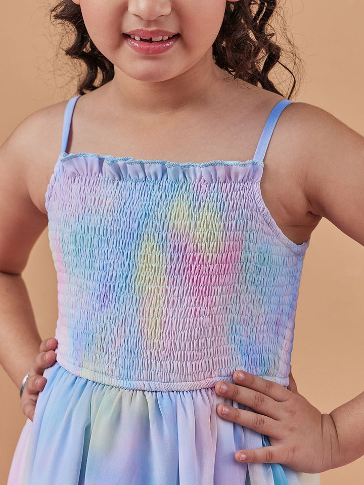 pspeaches Girls Tie & Dye Shoulder Strap Georgette Fit & Flare Midi Dress