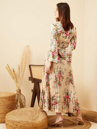 Berrylush Floral Print Bell Sleeve Crepe A-Line Maxi Dress