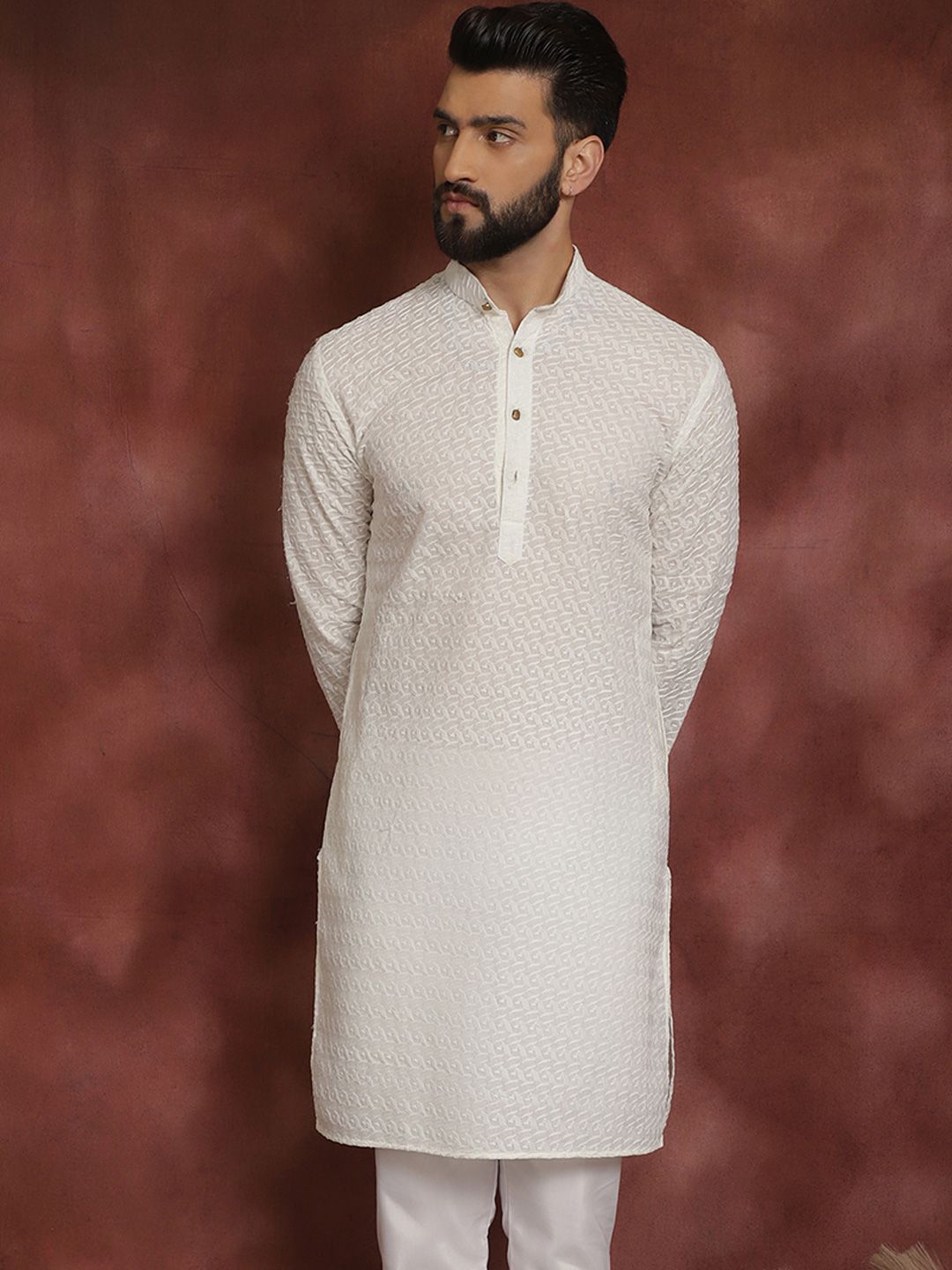 SOJANYA Lelaki Off-White Straight Kurta