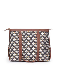 ZOUK Black Floral Print Structured Laptop HandTote Bag