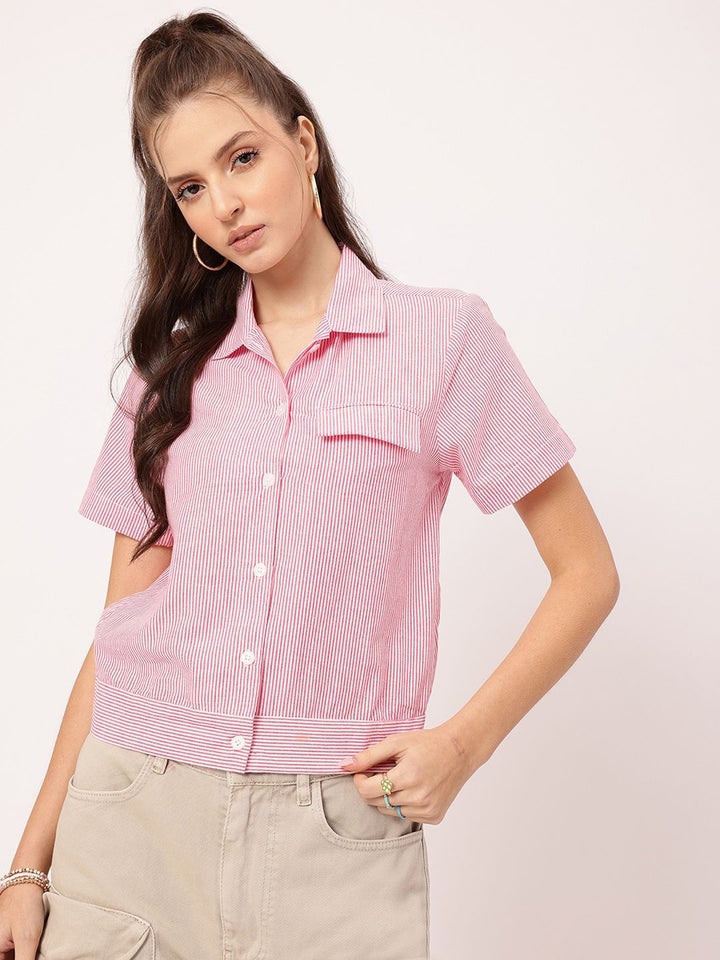 DressBerry Edgy Elegance Pinstripes Short Sleeve Shirt
