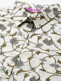 Libas White Cotton Printed Shirt And White Cotton Printed Pyjamas With Both Side Pocket