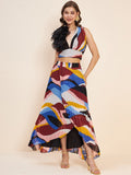 Antheaa Blue Printed Crop Top & Skirt