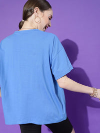 STREET 9 Women Blue Printed Oversize T-shirt