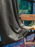 URBAN SPACE Grey & Gold-Toned Soft Sheen Silk Black Out Long Door Curtain