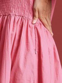 all about you Puff Sleeves Smocked Pure Cotton Fit & Flare Dress