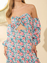 Berrylush Floral Print Off-Shoulder Bell Sleeve A-Line Maxi Dress