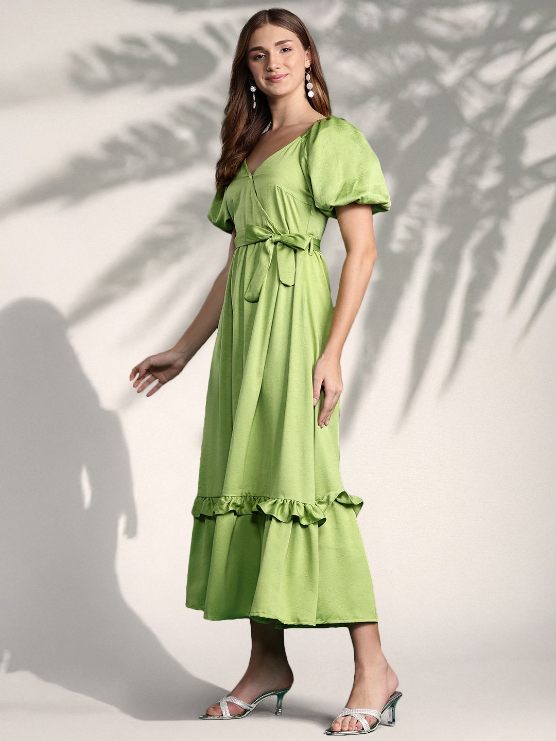 DressBerry Puff Sleeve Ruffled Maxi Dress