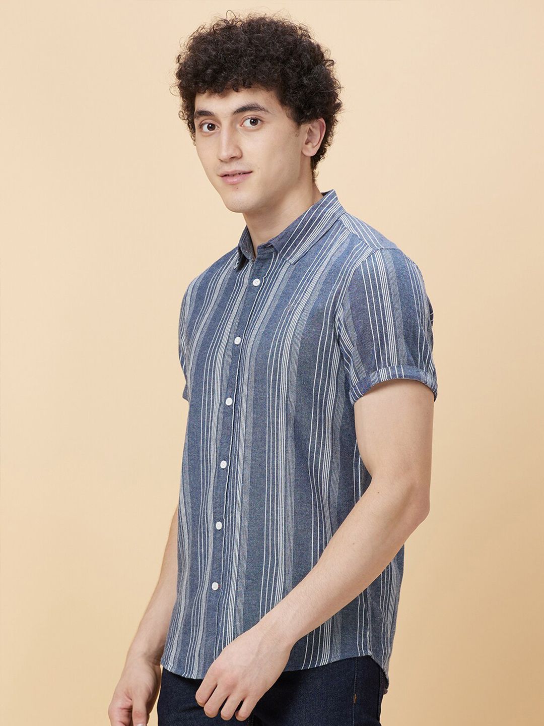 Being Human Slim Fit Striped Spread Collar Short Sleeves Casual Shirt