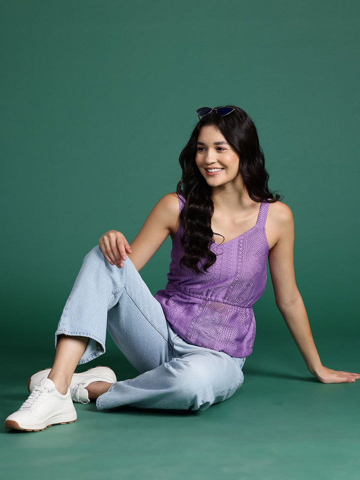 DressBerry Self-Designed Lace Inserted Cinched Waist Top