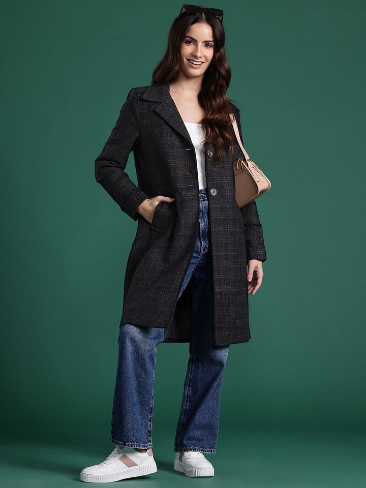 DressBerry Checked Single-Breasted Longline Overcoat