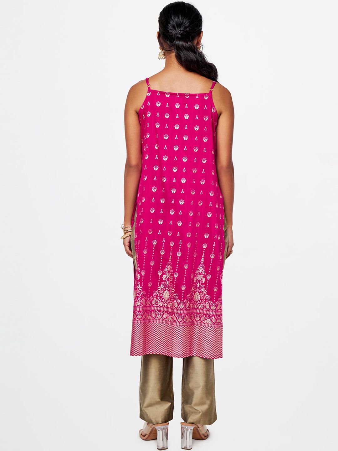 Global Desi Floral Printed Thread Work Kurta