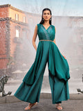 W Women Green Gilet Kimono Jumpsuit With Embellished Belt