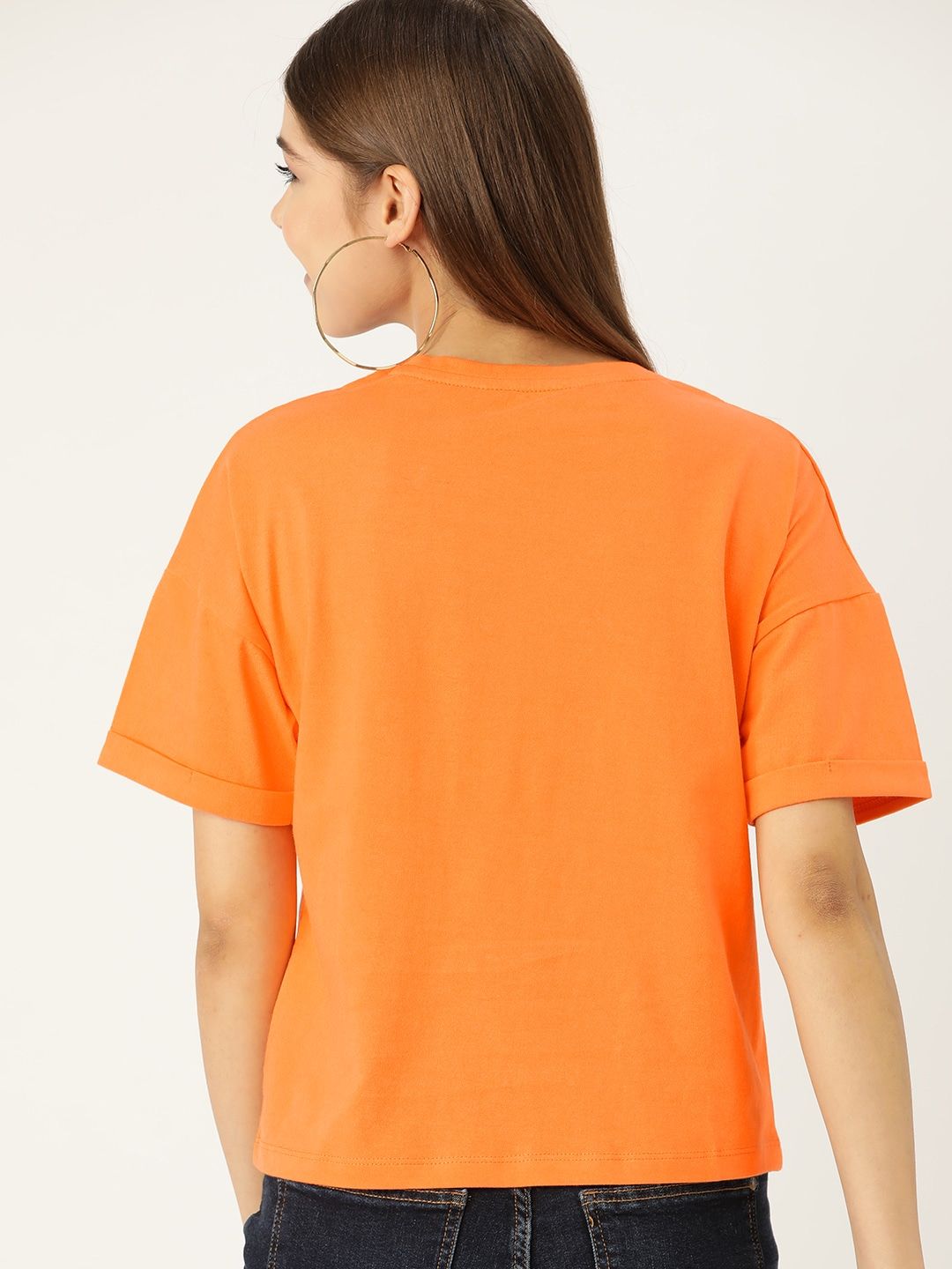 DressBerry Women Orange Extended Sleeved Cotton T-shirt